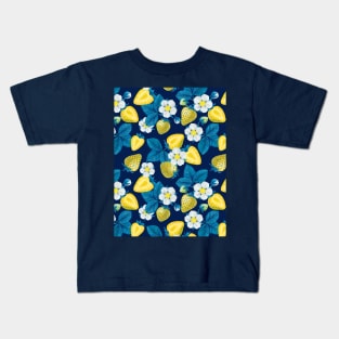 Yellow strawberries on dark blue Kids T-Shirt